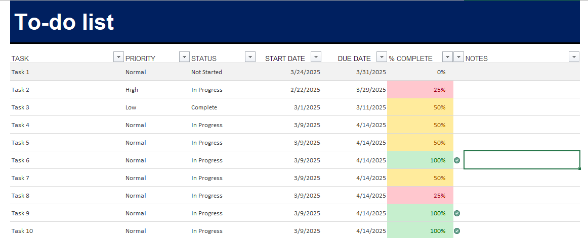 To-Do List Template  EN(Excel-Google Sheets)